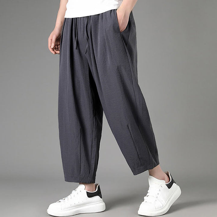 Buddha Stones Lässige, minimalistische Caprihose mit Kordelzug und Taschen für Herren - image 11