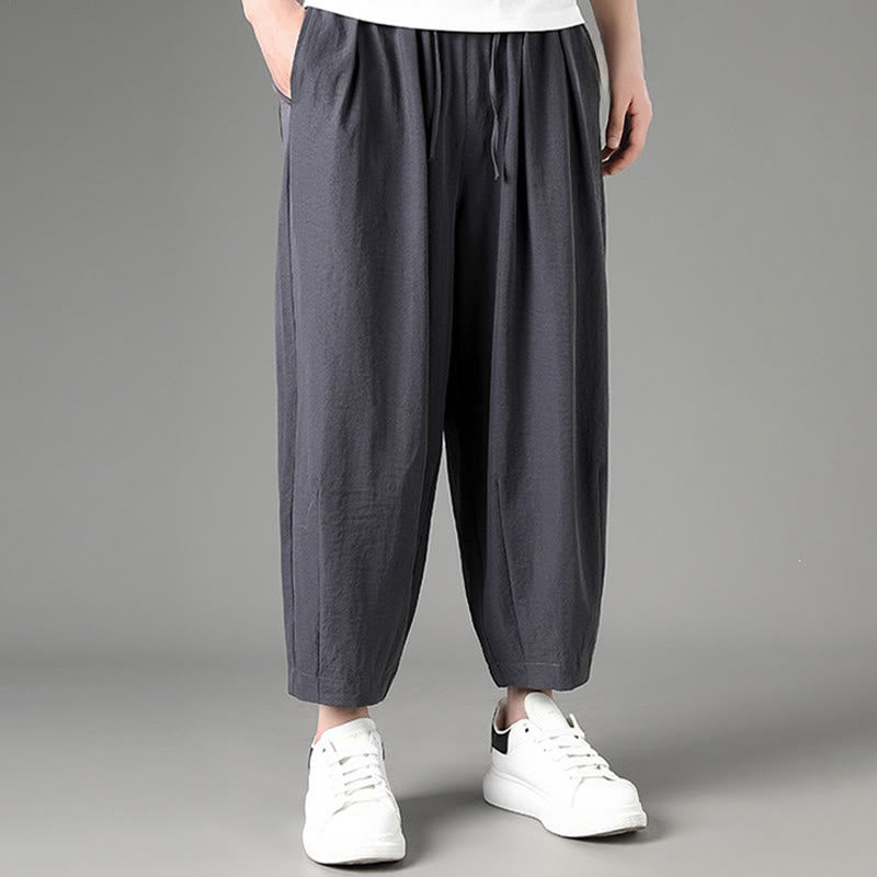 Buddha Stones Lässige, minimalistische Caprihose mit Kordelzug und Taschen für Herren - image 10