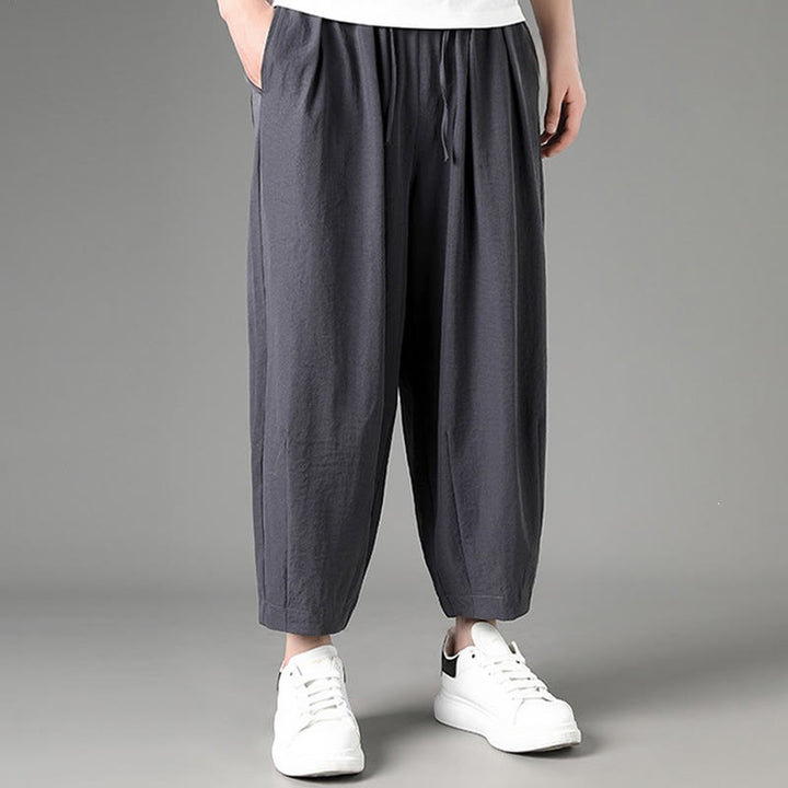Buddha Stones Lässige, minimalistische Caprihose mit Kordelzug und Taschen für Herren - image 10