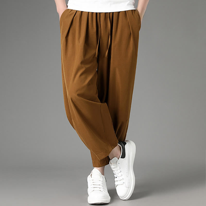 Buddha Stones Lässige, minimalistische Caprihose mit Kordelzug und Taschen für Herren - image 4