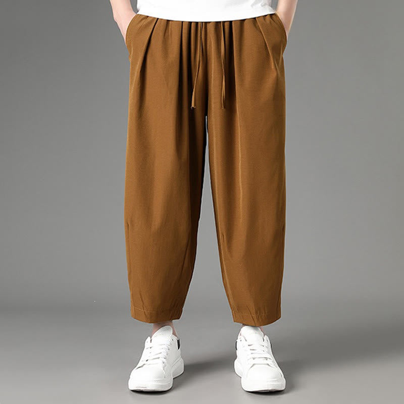 Buddha Stones Lässige, minimalistische Caprihose mit Kordelzug und Taschen für Herren - image 3