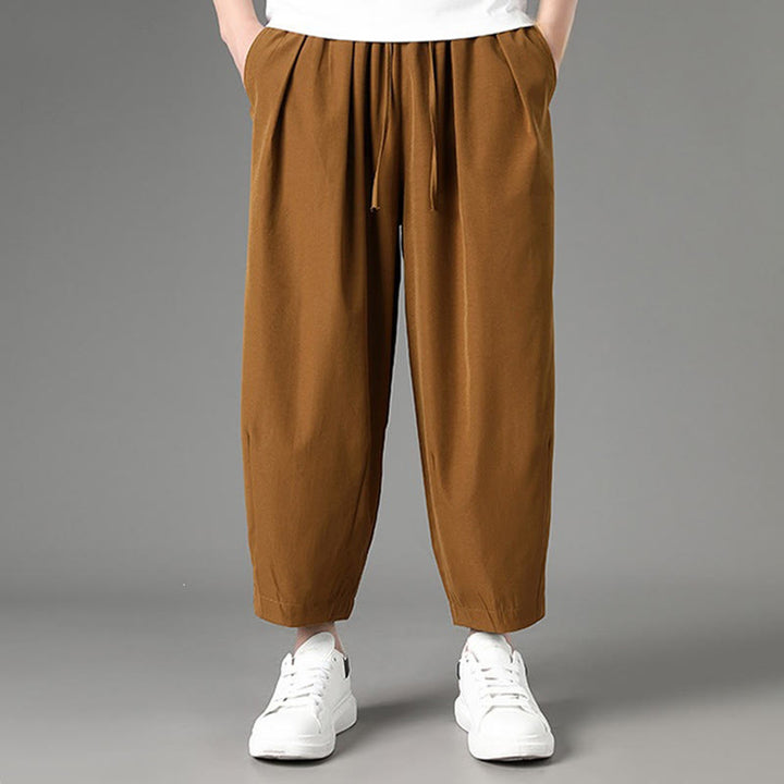 Buddha Stones Lässige, minimalistische Caprihose mit Kordelzug und Taschen für Herren - image 3