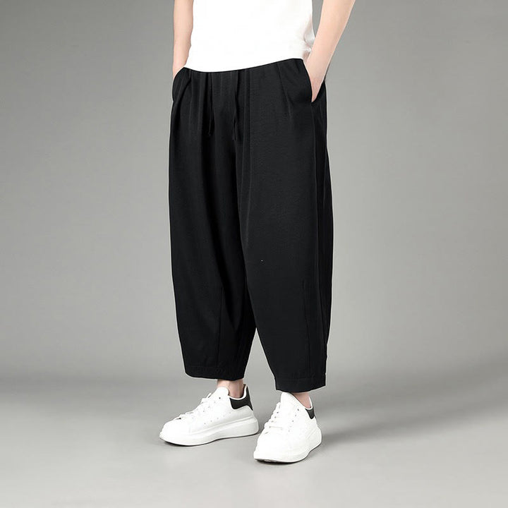 Buddha Stones Lässige, minimalistische Caprihose mit Kordelzug und Taschen für Herren - image 8