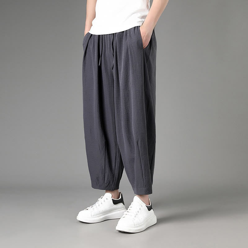 Buddha Stones Lässige, minimalistische Caprihose mit Kordelzug und Taschen für Herren - image 12
