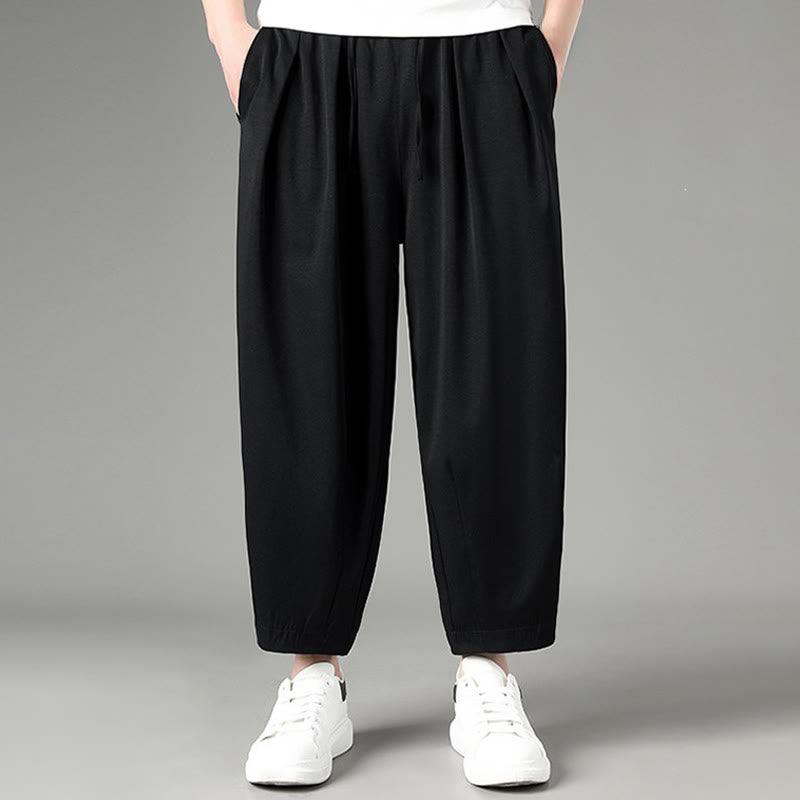 Buddha Stones Lässige, minimalistische Caprihose mit Kordelzug und Taschen für Herren - Schwarz - US/UK/AU46, EU56 (5XL) - image 5