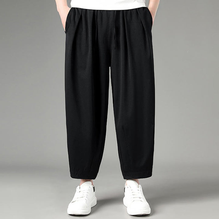 Buddha Stones Lässige, minimalistische Caprihose mit Kordelzug und Taschen für Herren - Schwarz - US/UK/AU46, EU56 (5XL) - image 5