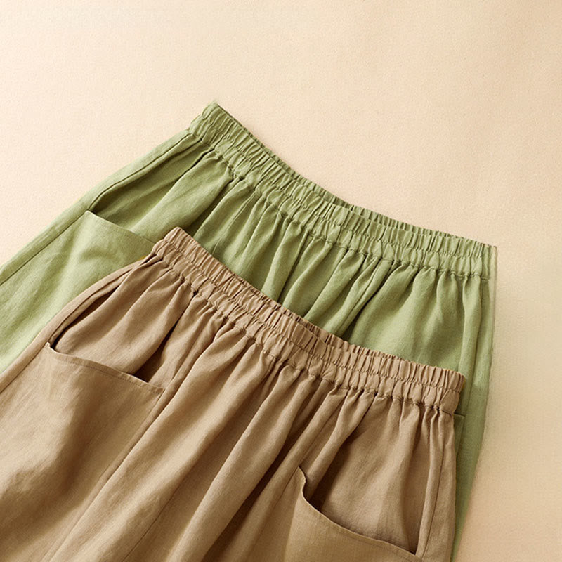 Buddha Stones Lässige, einfarbige, knöchellange Hose mit elastischem Bund und Taschen für Damen - image 17