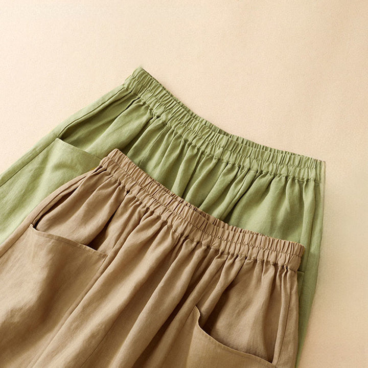 Buddha Stones Lässige, einfarbige, knöchellange Hose mit elastischem Bund und Taschen für Damen - image 17