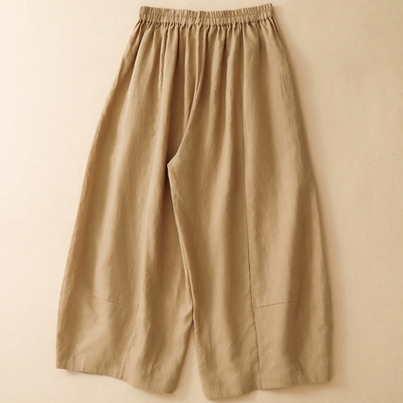 Buddha Stones Lässige, einfarbige, knöchellange Hose mit elastischem Bund und Taschen für Damen - image 1