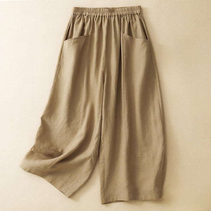Buddha Stones Lässige, einfarbige, knöchellange Hose mit elastischem Bund und Taschen für Damen - Bräunen - US12, UK/AU16, EU44 (2XL) - image 0