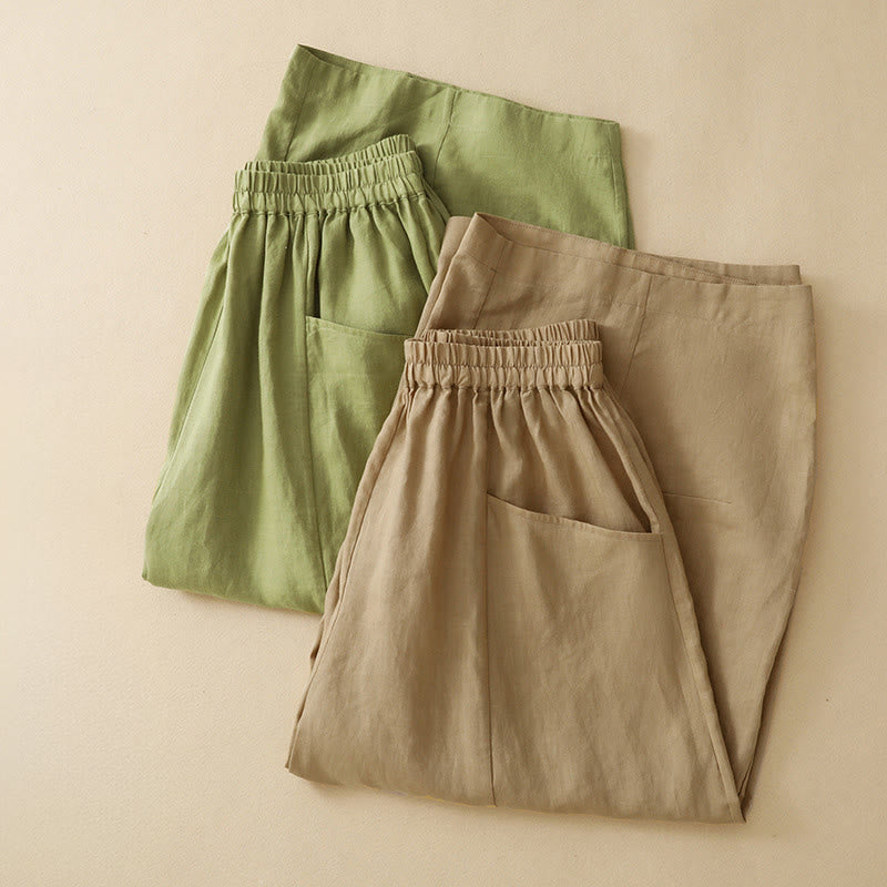 Buddha Stones Lässige, einfarbige, knöchellange Hose mit elastischem Bund und Taschen für Damen - image 16