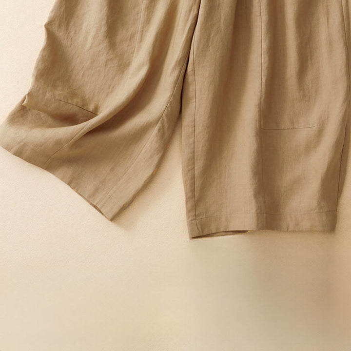 Buddha Stones Lässige, einfarbige, knöchellange Hose mit elastischem Bund und Taschen für Damen - image 7