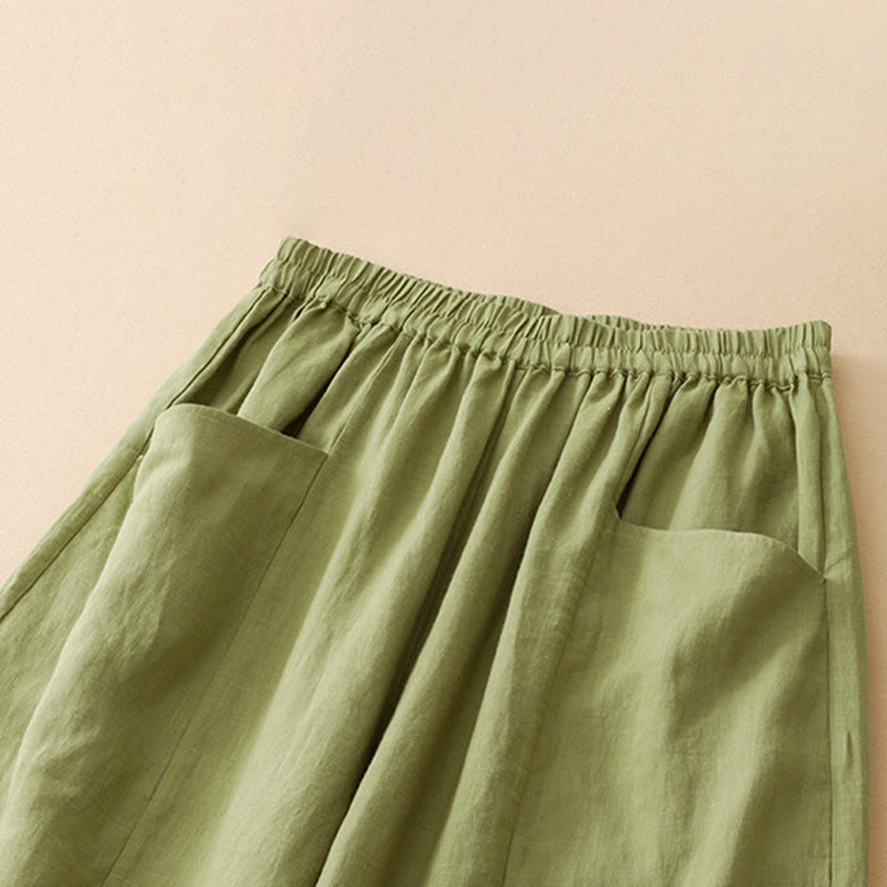 Buddha Stones Lässige, einfarbige, knöchellange Hose mit elastischem Bund und Taschen für Damen - image 11