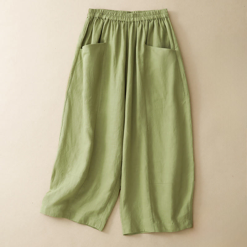 Buddha Stones Lässige, einfarbige, knöchellange Hose mit elastischem Bund und Taschen für Damen - Hellgrün - US12, UK/AU16, EU44 (2XL) - image 10