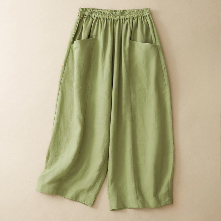 Buddha Stones Lässige, einfarbige, knöchellange Hose mit elastischem Bund und Taschen für Damen - Hellgrün - US12, UK/AU16, EU44 (2XL) - image 10