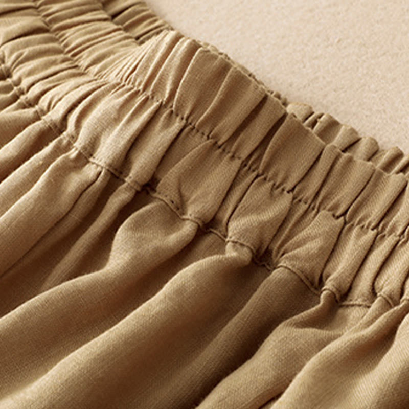 Buddha Stones Lässige, einfarbige, knöchellange Hose mit elastischem Bund und Taschen für Damen - image 5