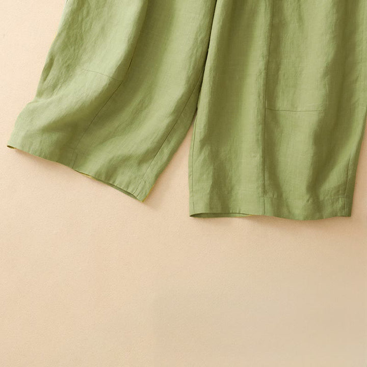 Buddha Stones Lässige, einfarbige, knöchellange Hose mit elastischem Bund und Taschen für Damen - image 14