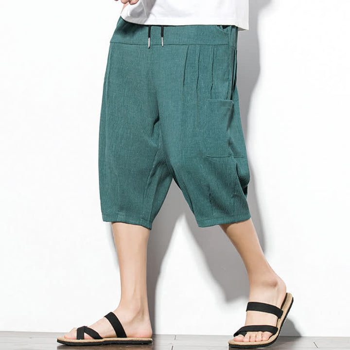 Buddha Stones Lässige, minimalistische Herren-Cropped-Hose mit Kordelzug und Tasche für den Sommer. - SeaGreen - US/UK/AU46, EU56 (5XL) - image 0