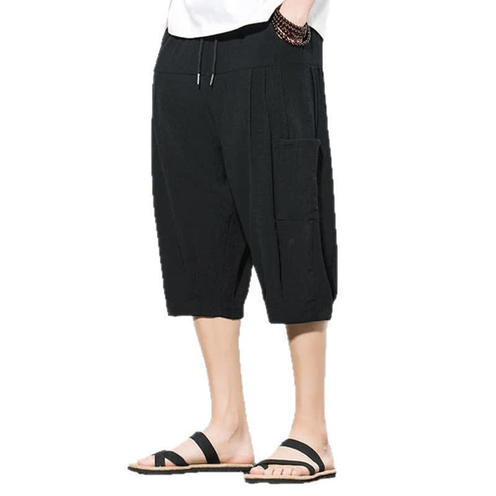 Buddha Stones Lässige, minimalistische Herren-Cropped-Hose mit Kordelzug und Tasche für den Sommer. - image 14