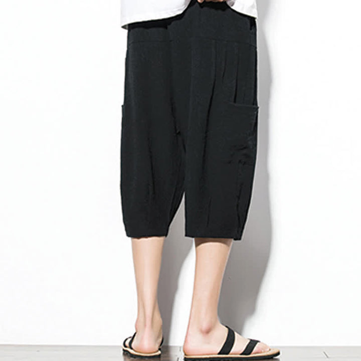 Buddha Stones Lässige, minimalistische Herren-Cropped-Hose mit Kordelzug und Tasche für den Sommer. - image 13