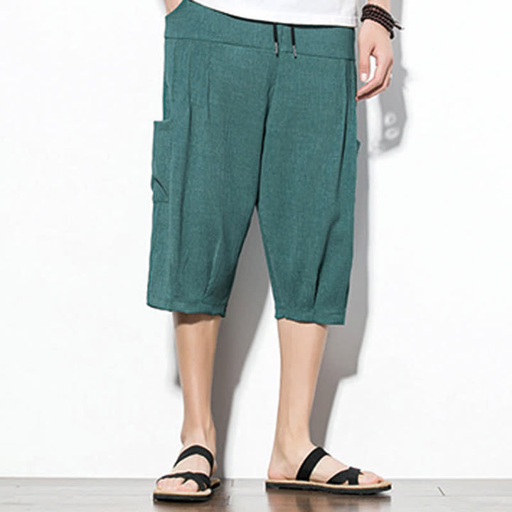 Buddha Stones Lässige, minimalistische Herren-Cropped-Hose mit Kordelzug und Tasche für den Sommer. - image 2