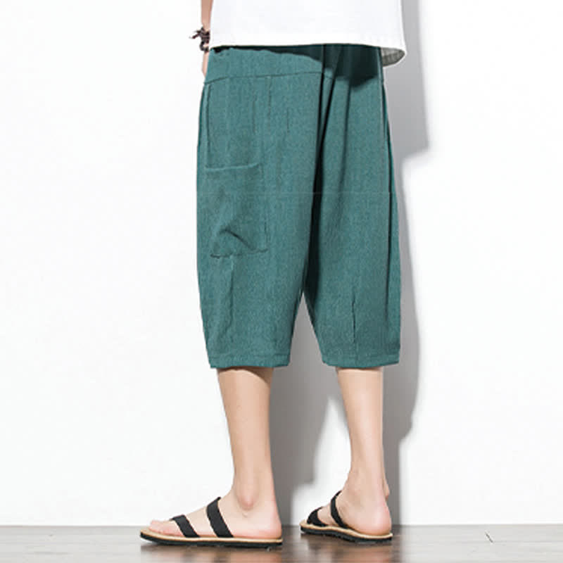 Buddha Stones Lässige, minimalistische Herren-Cropped-Hose mit Kordelzug und Tasche für den Sommer. - image 4