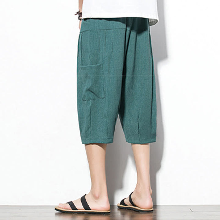 Buddha Stones Lässige, minimalistische Herren-Cropped-Hose mit Kordelzug und Tasche für den Sommer. - image 4