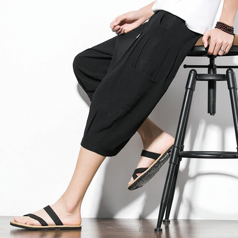 Buddha Stones Lässige, minimalistische Herren-Cropped-Hose mit Kordelzug und Tasche für den Sommer. - image 16