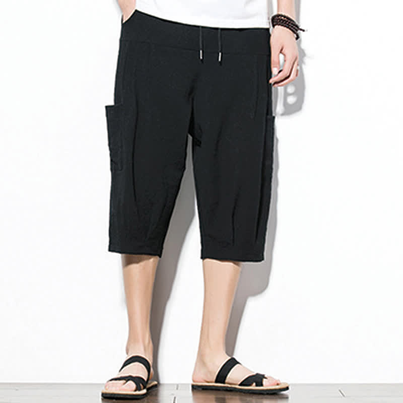 Buddha Stones Lässige, minimalistische Herren-Cropped-Hose mit Kordelzug und Tasche für den Sommer. - image 9
