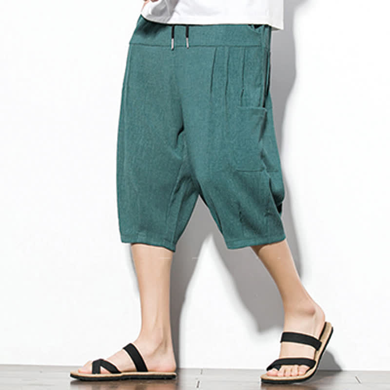 Buddha Stones Lässige, minimalistische Herren-Cropped-Hose mit Kordelzug und Tasche für den Sommer. - image 6