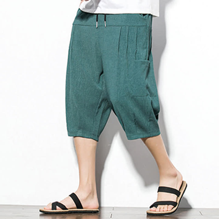 Buddha Stones Lässige, minimalistische Herren-Cropped-Hose mit Kordelzug und Tasche für den Sommer. - image 6