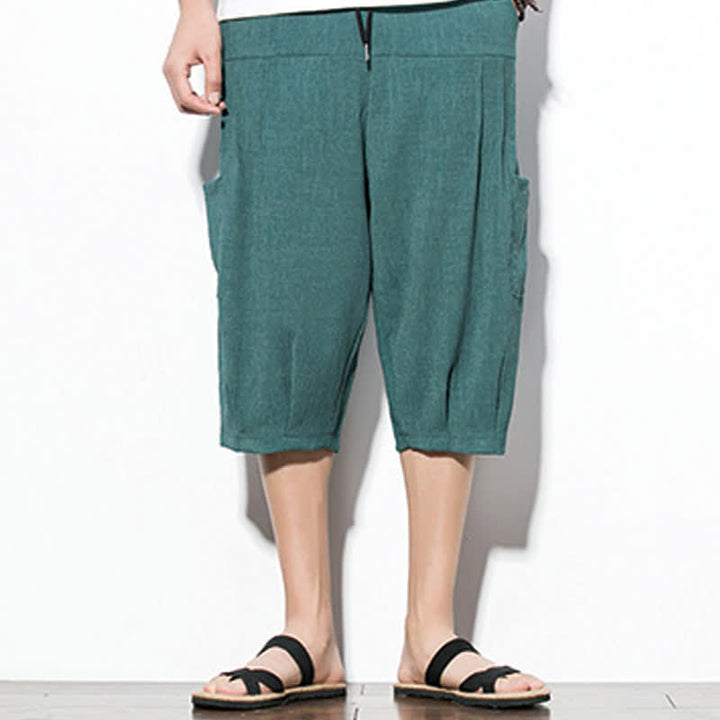 Buddha Stones Lässige, minimalistische Herren-Cropped-Hose mit Kordelzug und Tasche für den Sommer. - image 1