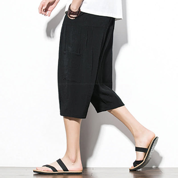 Buddha Stones Lässige, minimalistische Herren-Cropped-Hose mit Kordelzug und Tasche für den Sommer. - image 11