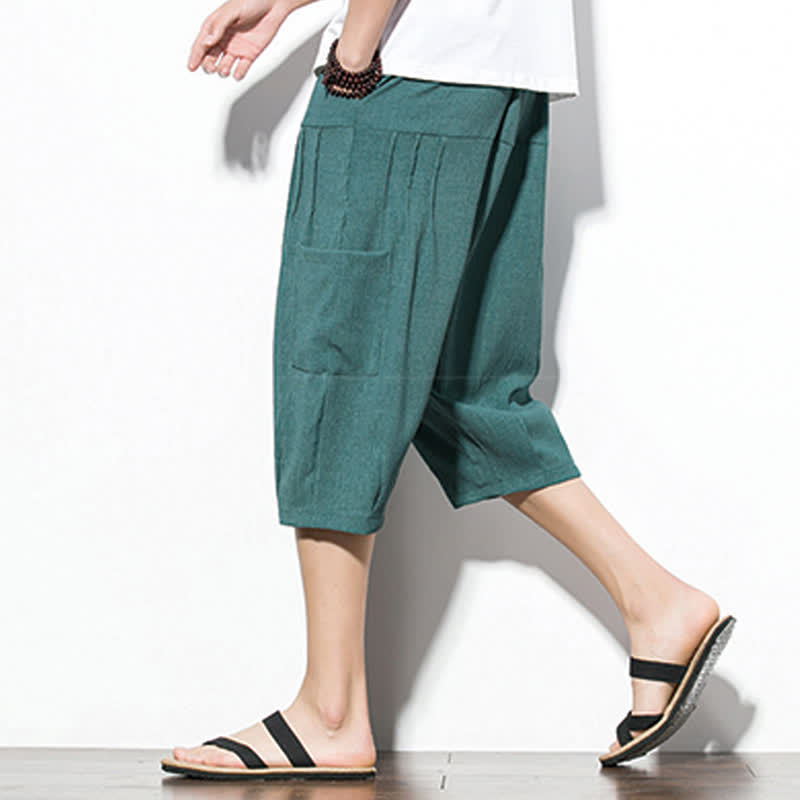 Buddha Stones Lässige, minimalistische Herren-Cropped-Hose mit Kordelzug und Tasche für den Sommer. - image 5