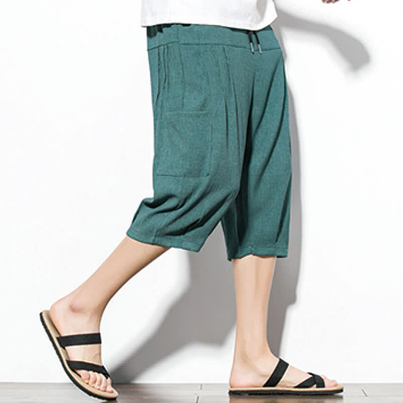 Buddha Stones Lässige, minimalistische Herren-Cropped-Hose mit Kordelzug und Tasche für den Sommer. - image 3