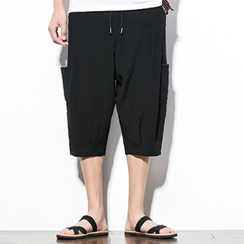 Buddha Stones Lässige, minimalistische Herren-Cropped-Hose mit Kordelzug und Tasche für den Sommer. - image 15