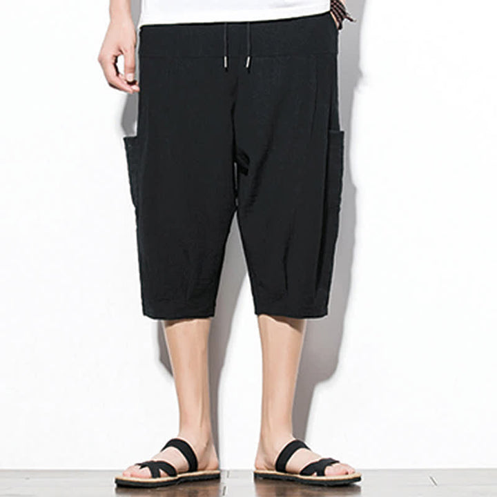 Buddha Stones Lässige, minimalistische Herren-Cropped-Hose mit Kordelzug und Tasche für den Sommer. - image 15
