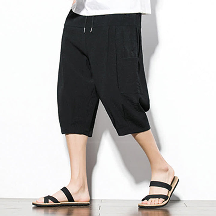 Buddha Stones Lässige, minimalistische Herren-Cropped-Hose mit Kordelzug und Tasche für den Sommer. - image 12