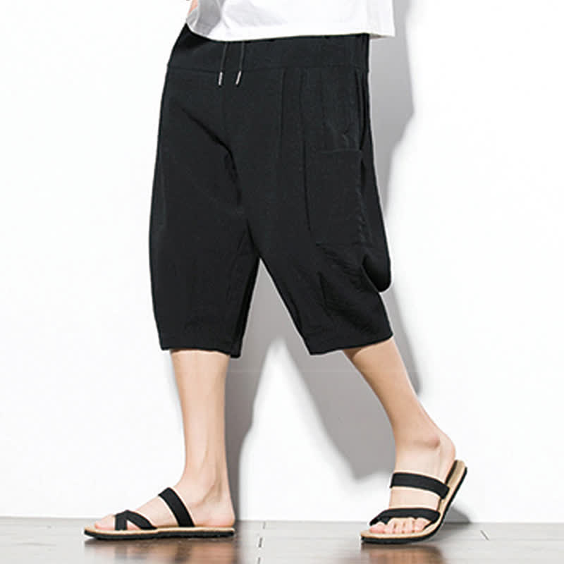 Buddha Stones Lässige, minimalistische Herren-Cropped-Hose mit Kordelzug und Tasche für den Sommer. - image 12