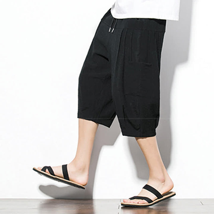 Buddha Stones Lässige, minimalistische Herren-Cropped-Hose mit Kordelzug und Tasche für den Sommer. - image 17