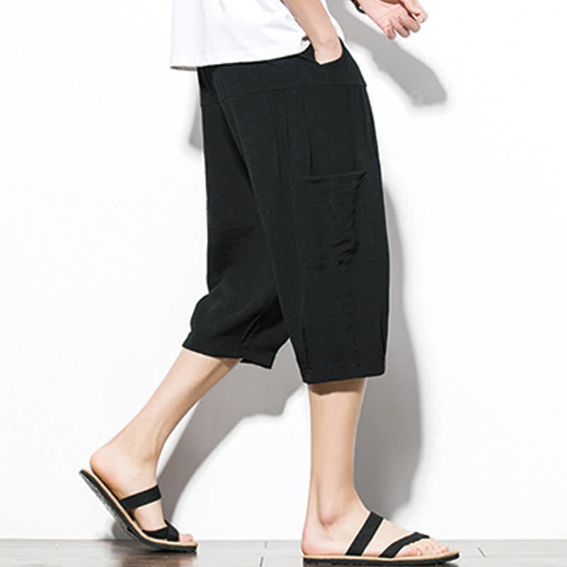 Buddha Stones Lässige, minimalistische Herren-Cropped-Hose mit Kordelzug und Tasche für den Sommer. - image 10
