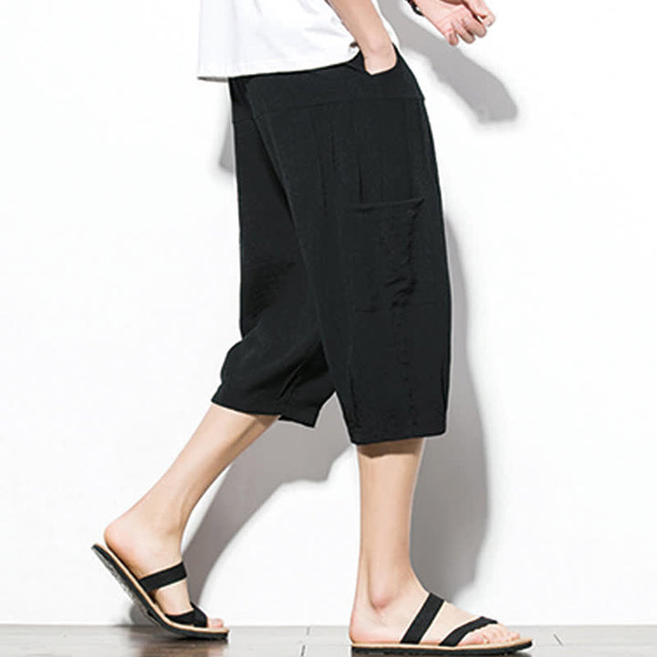Buddha Stones Lässige, minimalistische Herren-Cropped-Hose mit Kordelzug und Tasche für den Sommer. - image 10