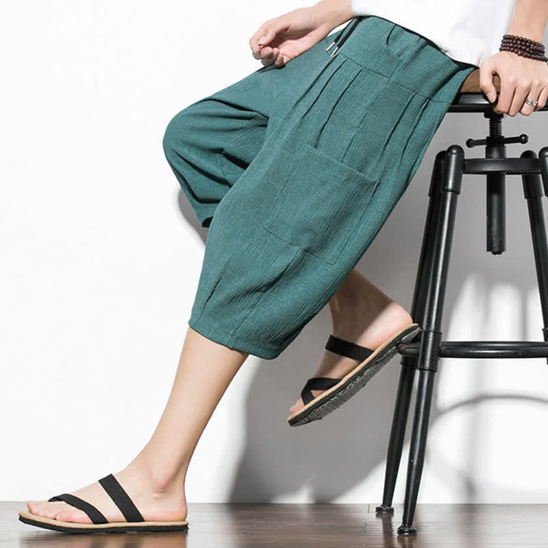 Buddha Stones Lässige, minimalistische Herren-Cropped-Hose mit Kordelzug und Tasche für den Sommer. - image 7