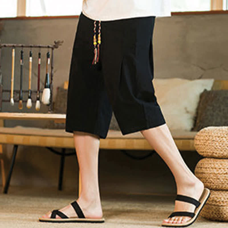Buddha Stones Lässige, minimalistische Herren-Cropped-Hose mit Kordelzug und Tasche für den Sommer. - image 15