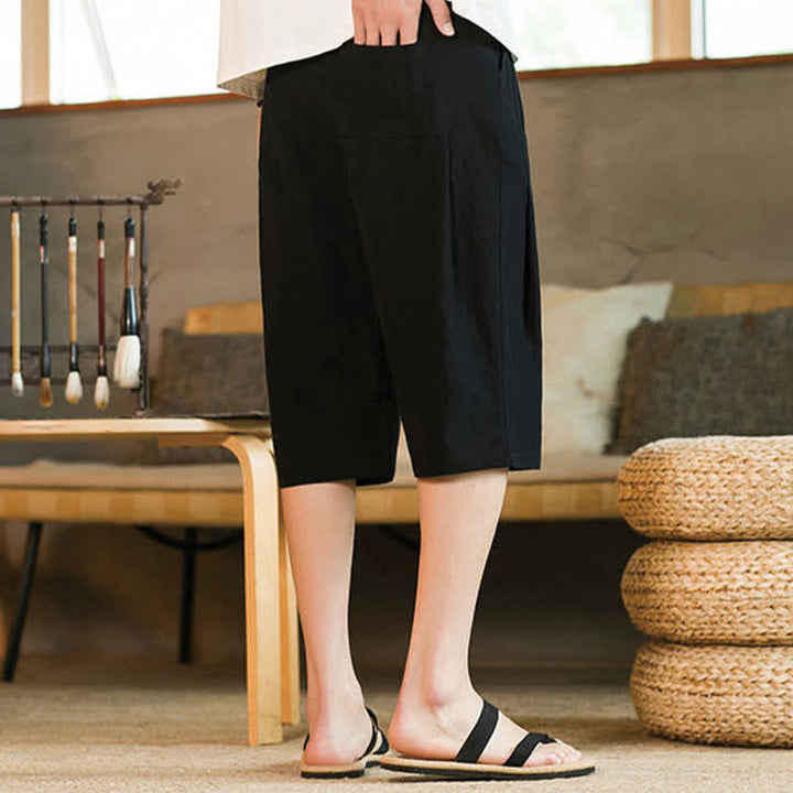 Buddha Stones Lässige, minimalistische Herren-Cropped-Hose mit Kordelzug und Tasche für den Sommer. - image 11