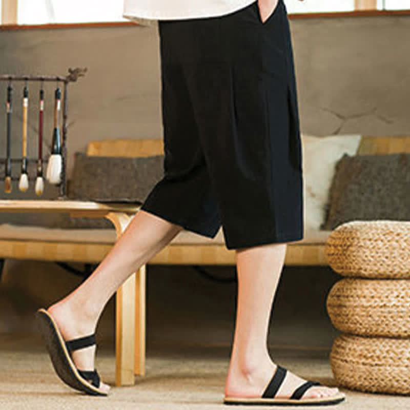 Buddha Stones Lässige, minimalistische Herren-Cropped-Hose mit Kordelzug und Tasche für den Sommer. - image 14