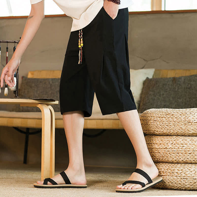 Buddha Stones Lässige, minimalistische Herren-Cropped-Hose mit Kordelzug und Tasche für den Sommer. - image 12