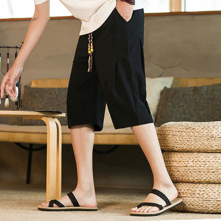 Buddha Stones Lässige, minimalistische Herren-Cropped-Hose mit Kordelzug und Tasche für den Sommer. - image 12