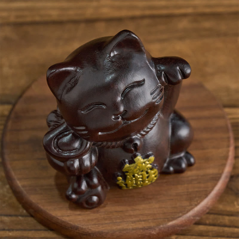 Buddha Stones Glückskatze aus Ebenholz – eine segnende Dekoration, die Reichtum anzieht - image 2