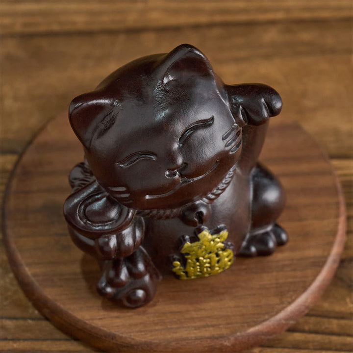 Buddha Stones Glückskatze aus Ebenholz – eine segnende Dekoration, die Reichtum anzieht - image 2